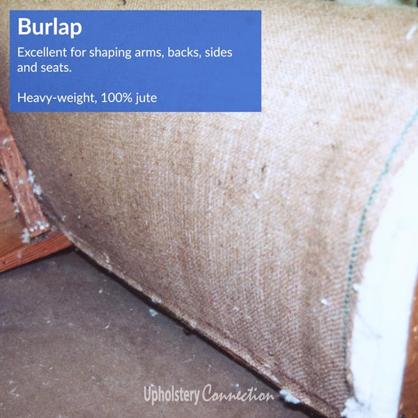 Burlap support on chair side / arms